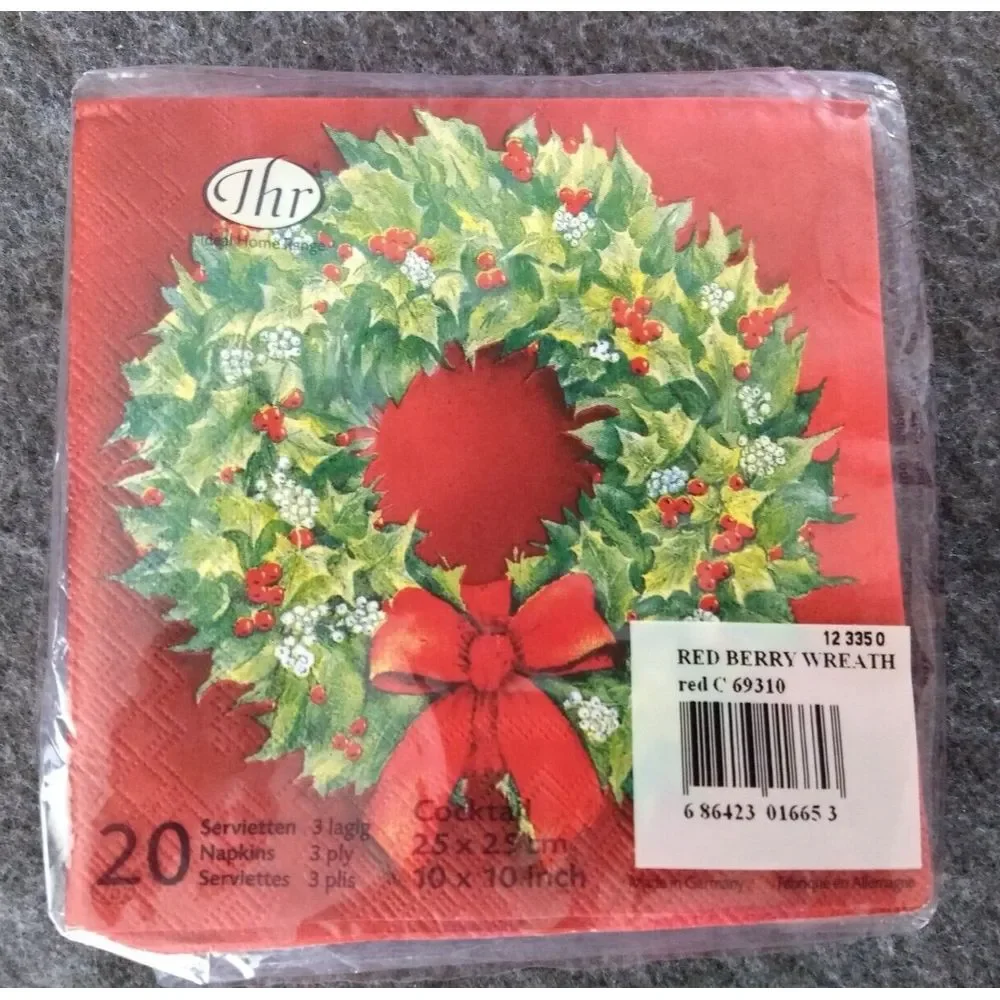 IHR 3-Ply Paper Napkins Bundle 20 Lunch & Cocktail + Round Candle Wreath Garland